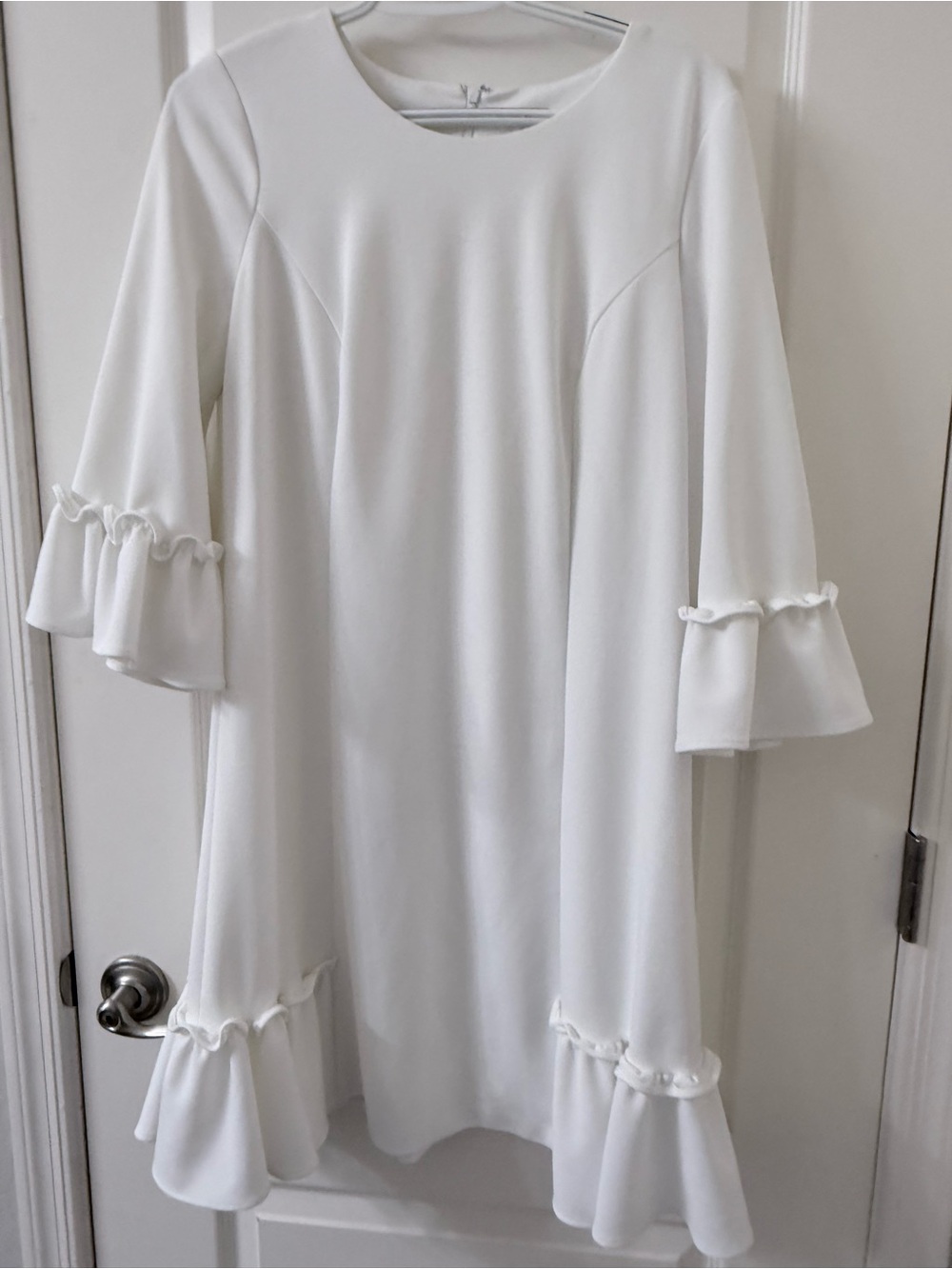 Calvin Klein Cream Ruffle-Trim Midi Dress